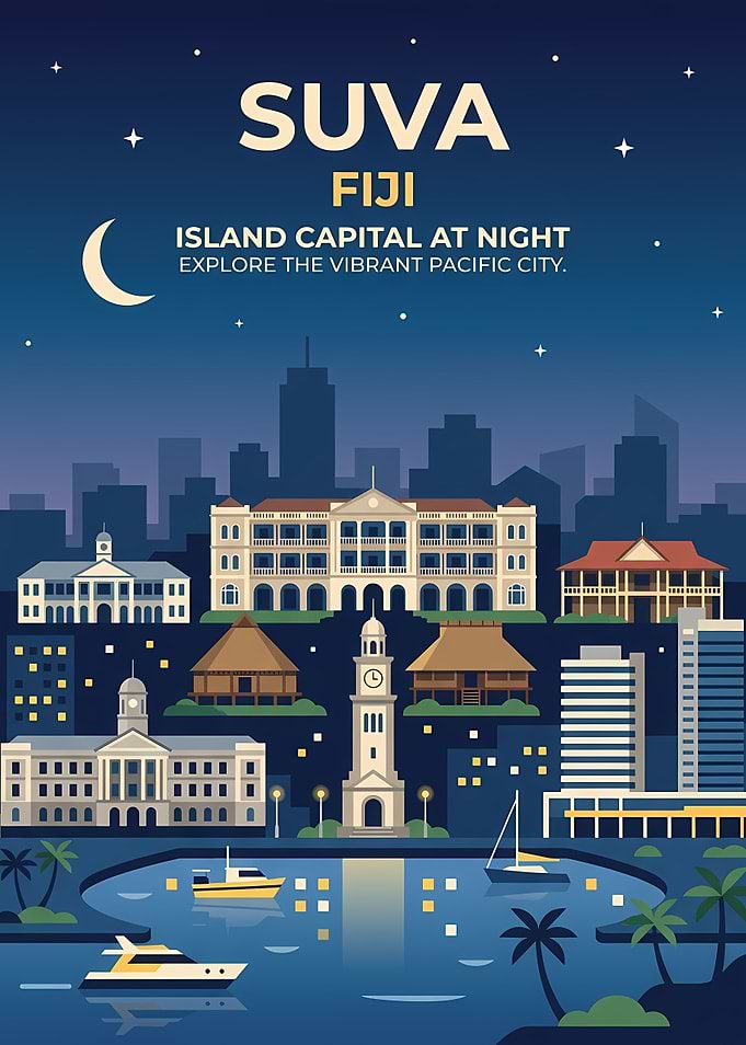 Suva, Fiji Island Capital at Night