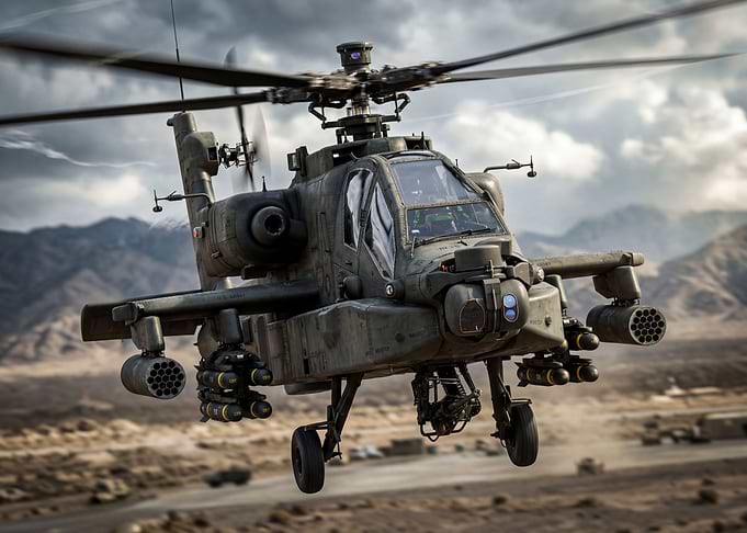 Attack Helicopter in Desert Landscape