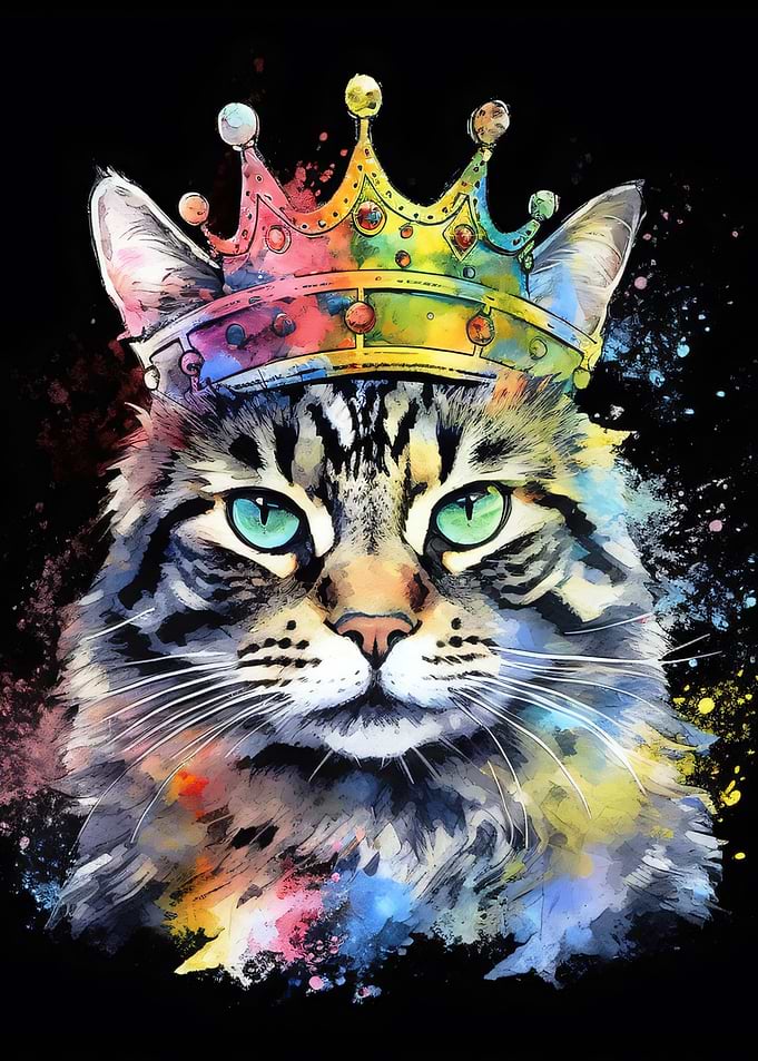 Majestic Cat King with Colorful Crown