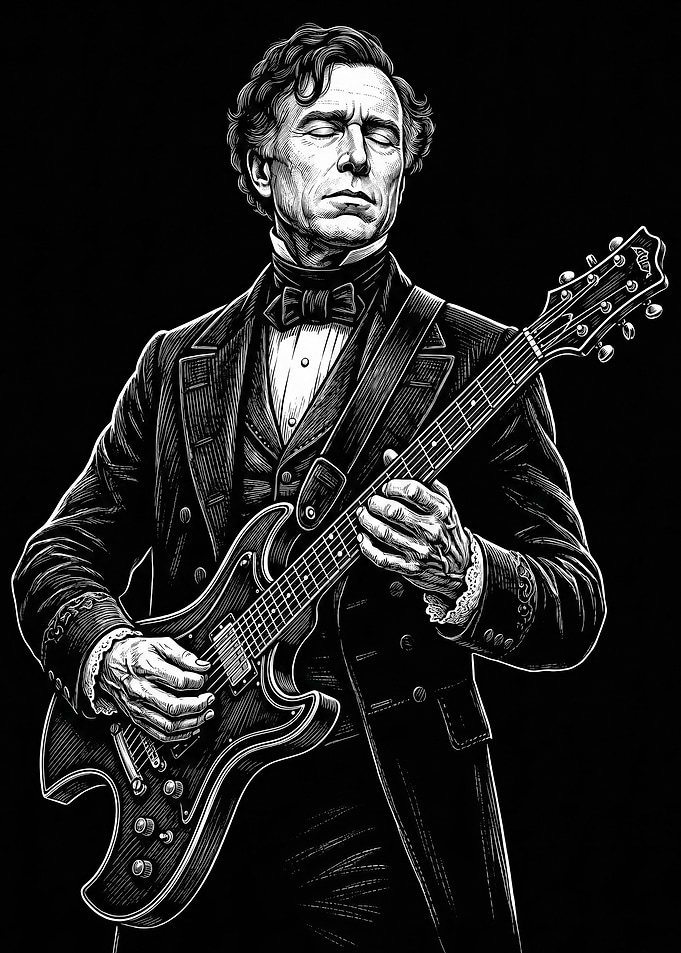 Franklin Pierce Suit Playing Electric Guitar