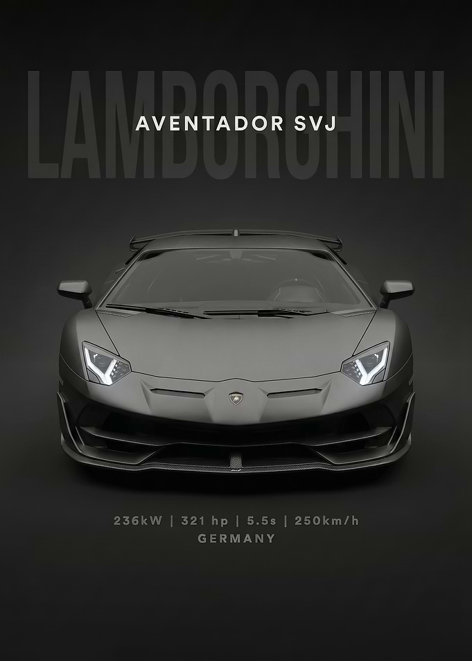black Lamborghini Aventador SVJ car poster
