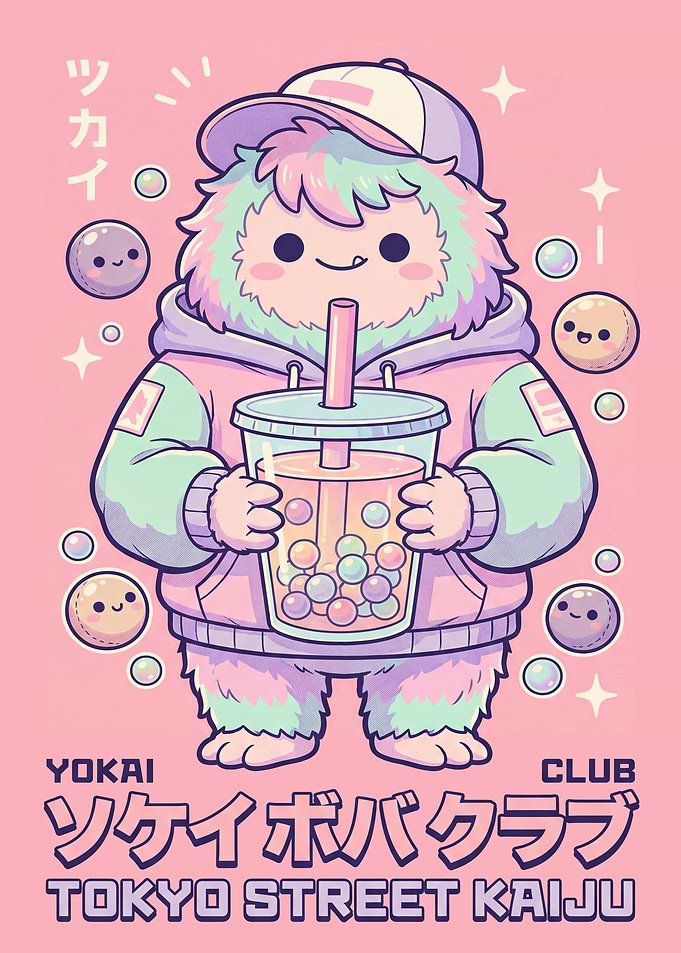 Cute Kaiju Drinking Boba