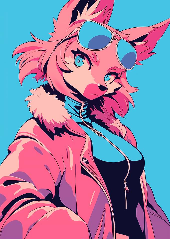 Pink Fox Girl with Sunglasses