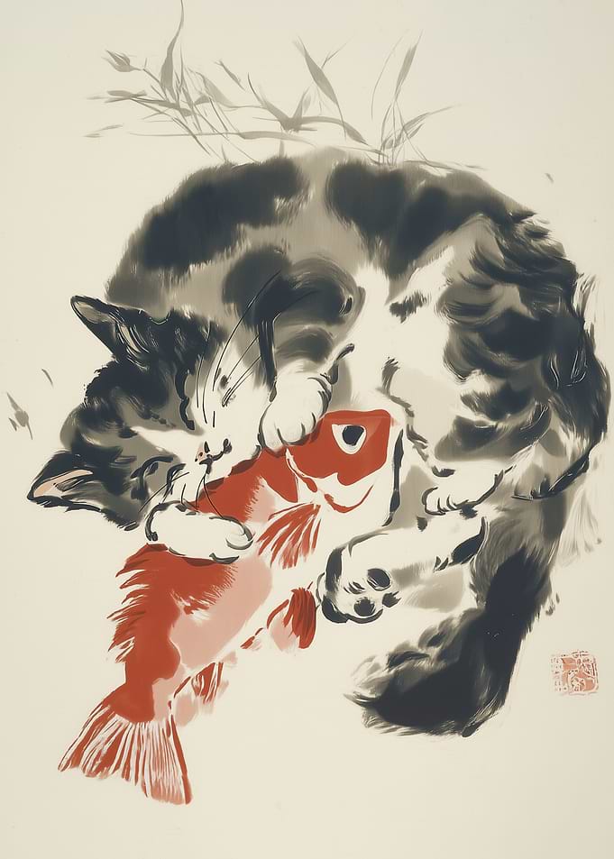 Cat Sleeping with a Fish