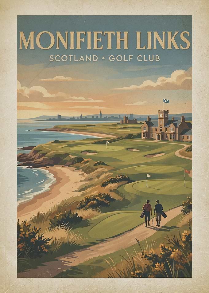 Monifieth Links Golf Club Vintage Poster