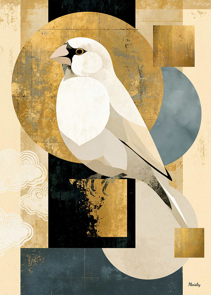 Neo-Rinpa White Java Sparrow No. 21 – Japanese Decorative Wall Art