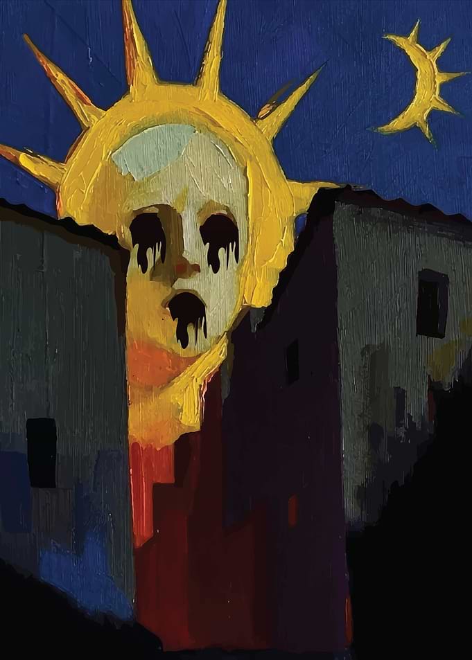 Surreal Sun Face Over Cityscape