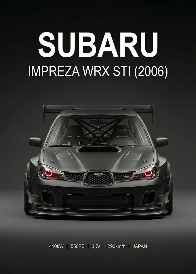 angry black Subaru Impreza WRX STI 2006 poster