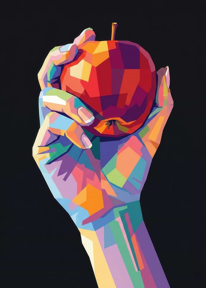 Hand Holding Colorful Apple