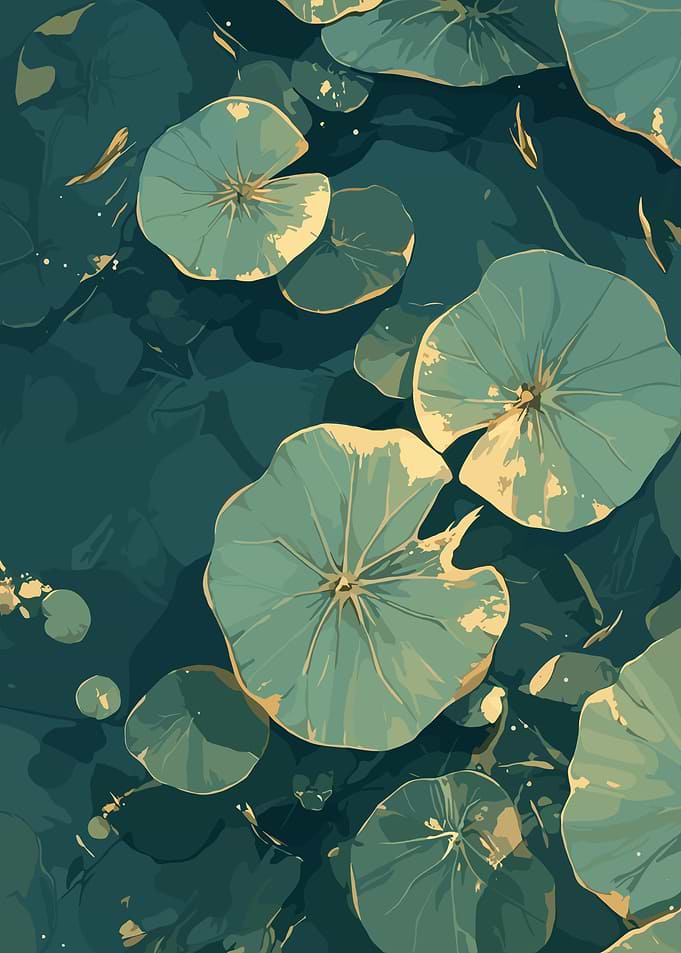 Serene Lily Pads on Dark Water