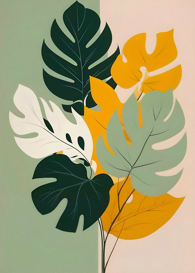 Monstera Leaves in Abstract Style