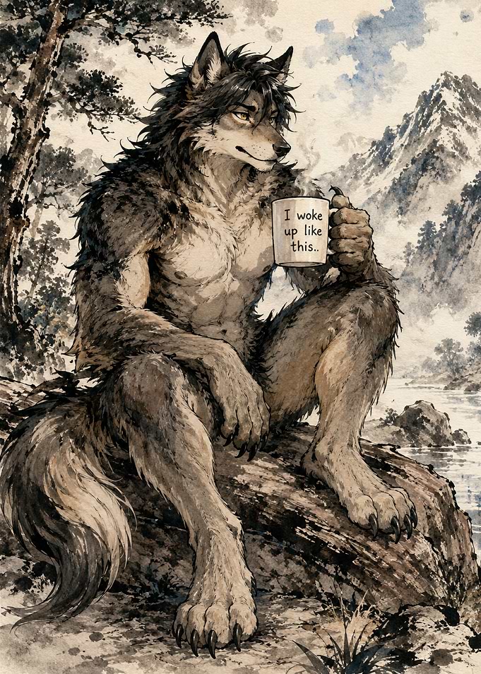 Werewolf with Coffee Mug