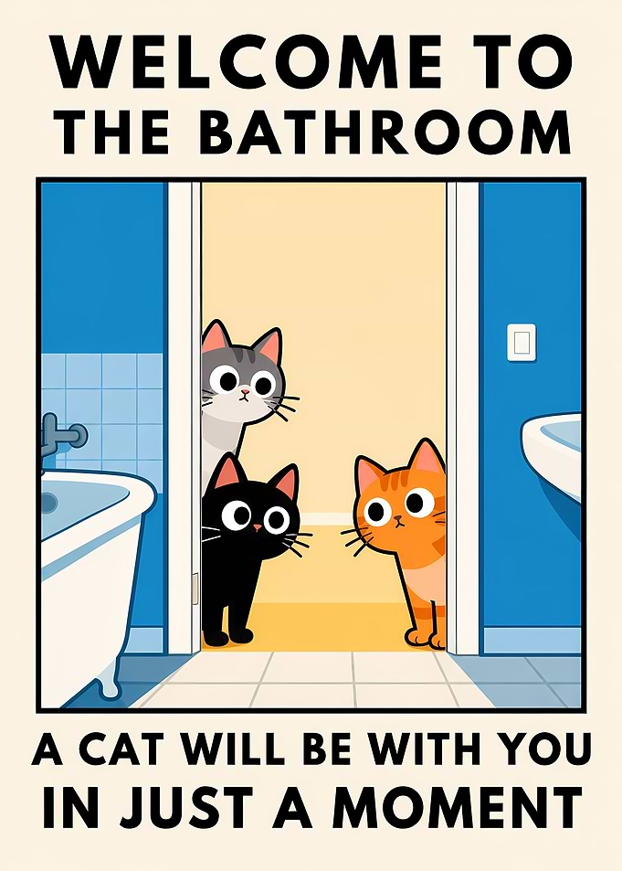 Funny Cat Bathroom Welcome Sign