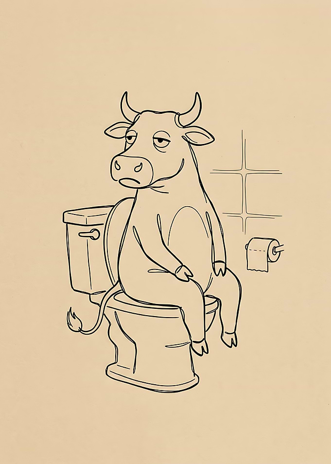 Funny Cow On Toilet Funny Bathroom Wall Art Humor Animal Poster