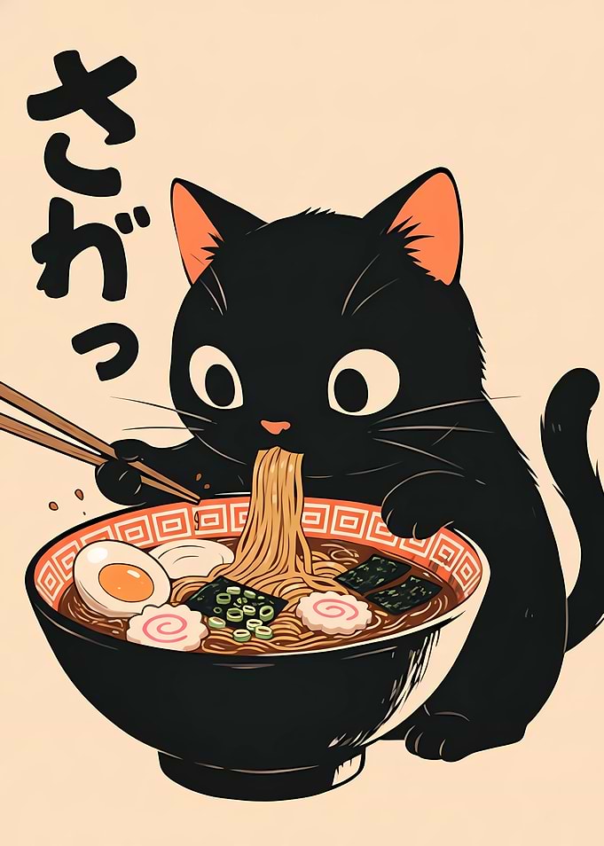 Black Cat Eating
