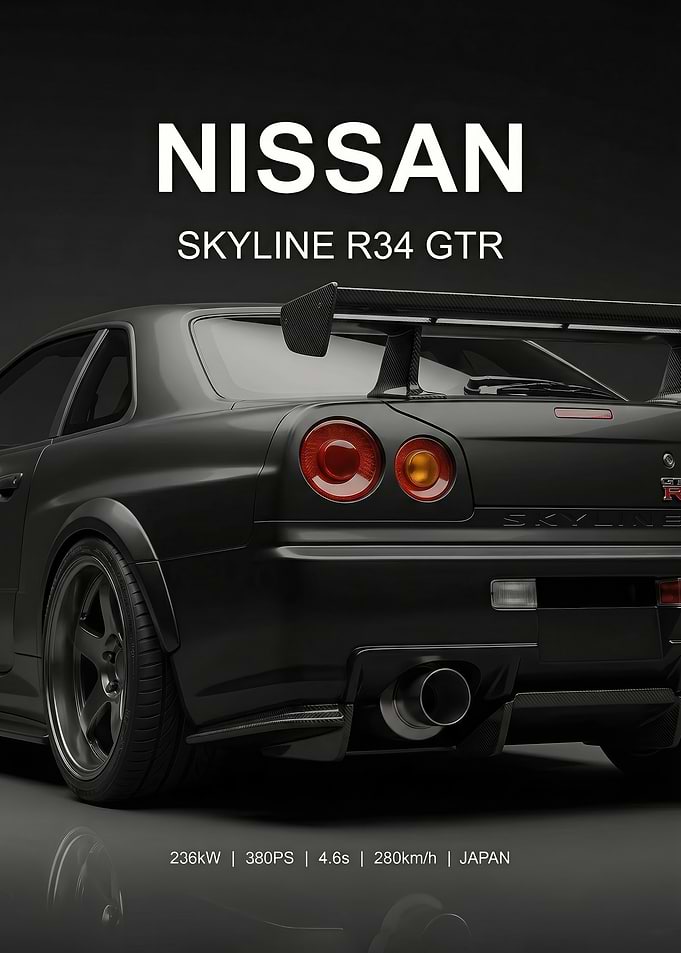 close up Rear View Nissan Skyline R34 GTR poster