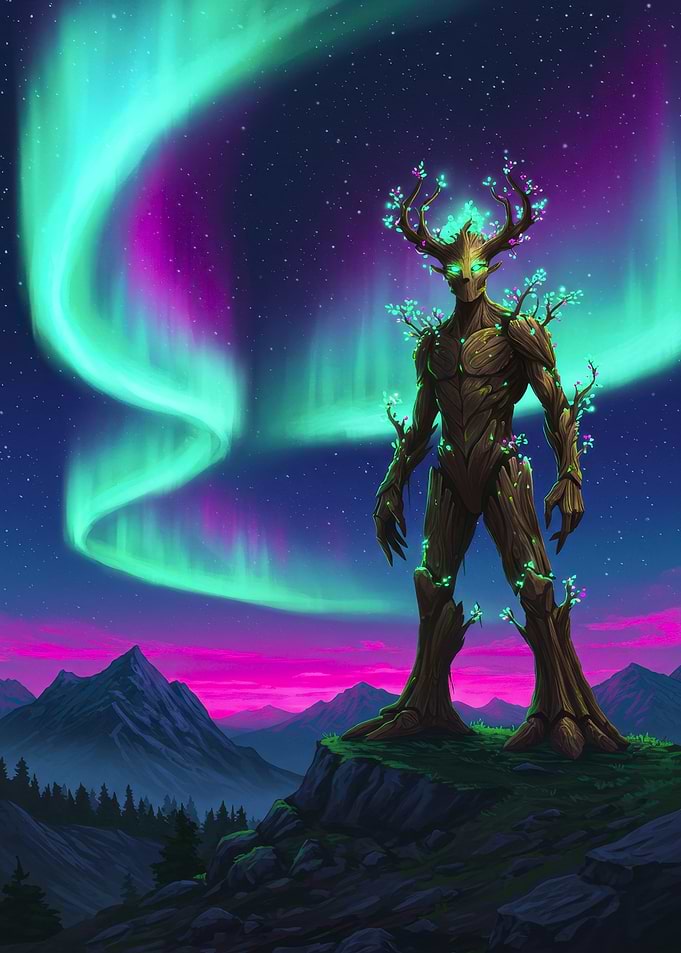 Tree Guardian Under Aurora