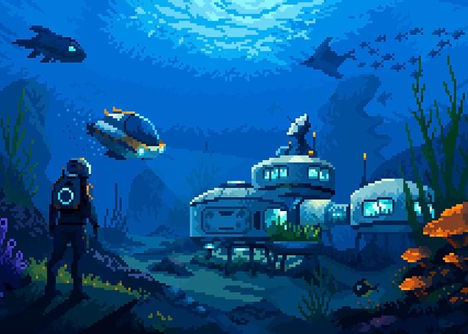 Underwater Subnautica Game Pixel Art