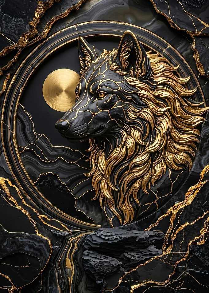 fantasy Golden Wolf Medallion poster