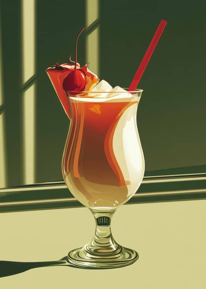 Tropical Cocktail with Cherry and Pineapple
