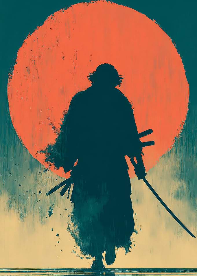 Samurai Silhouette Against a Red Sun