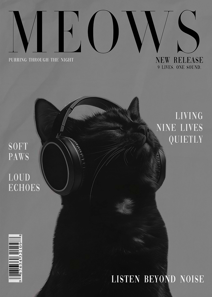 Black Cat with Headphones