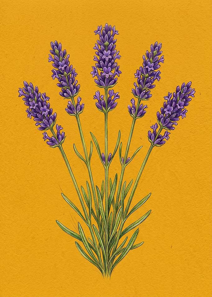 Lavender Sprigs on Yellow Background