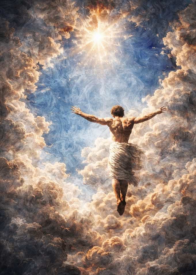 Man Ascending into Heavenly Light
