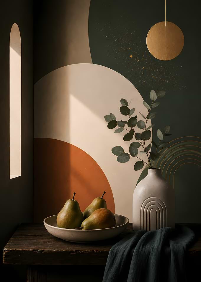 Still life with pears and vase