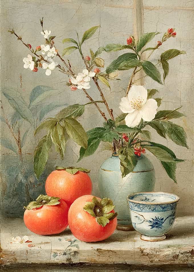Still Life with Persimmons and Flowers