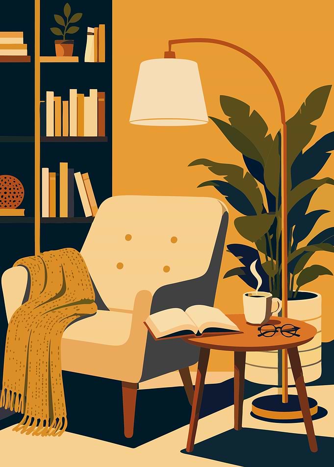 Cozy Reading Corner Interior Illustration
