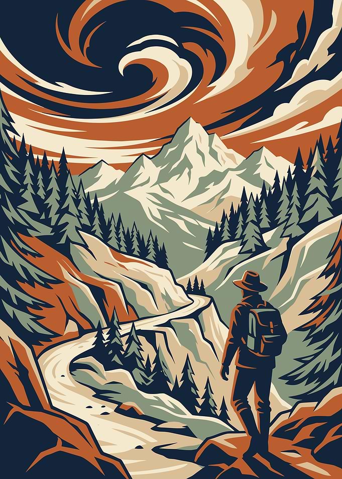 Hiker in a Mountain Landscape