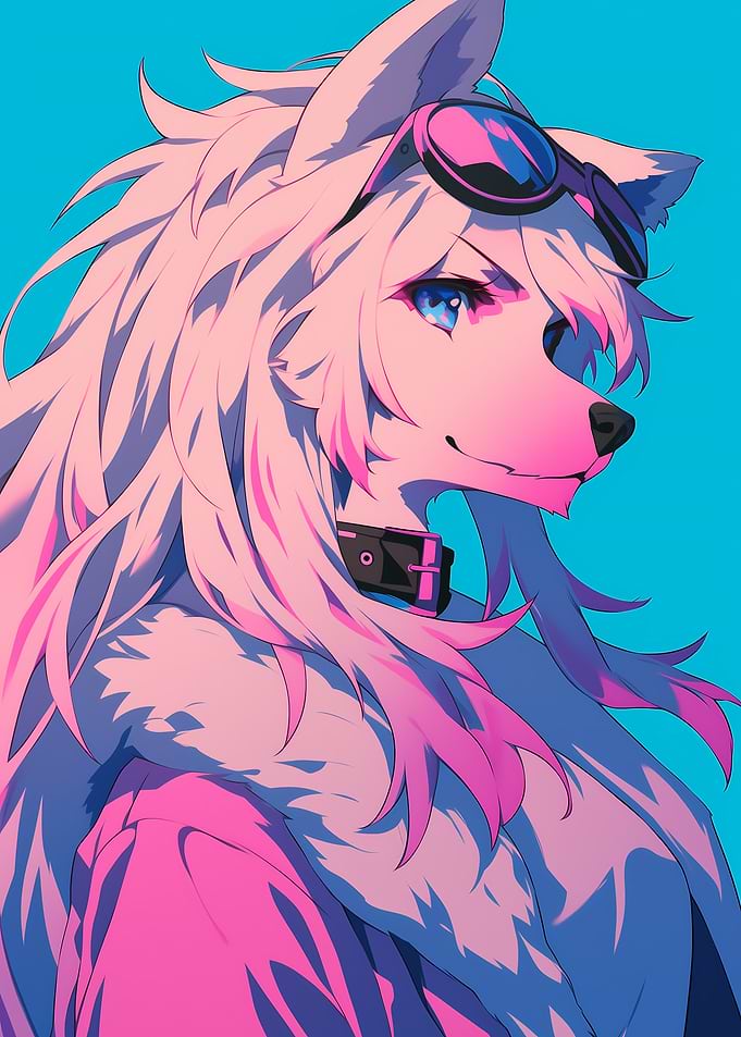 Anime Wolf Character with Goggles