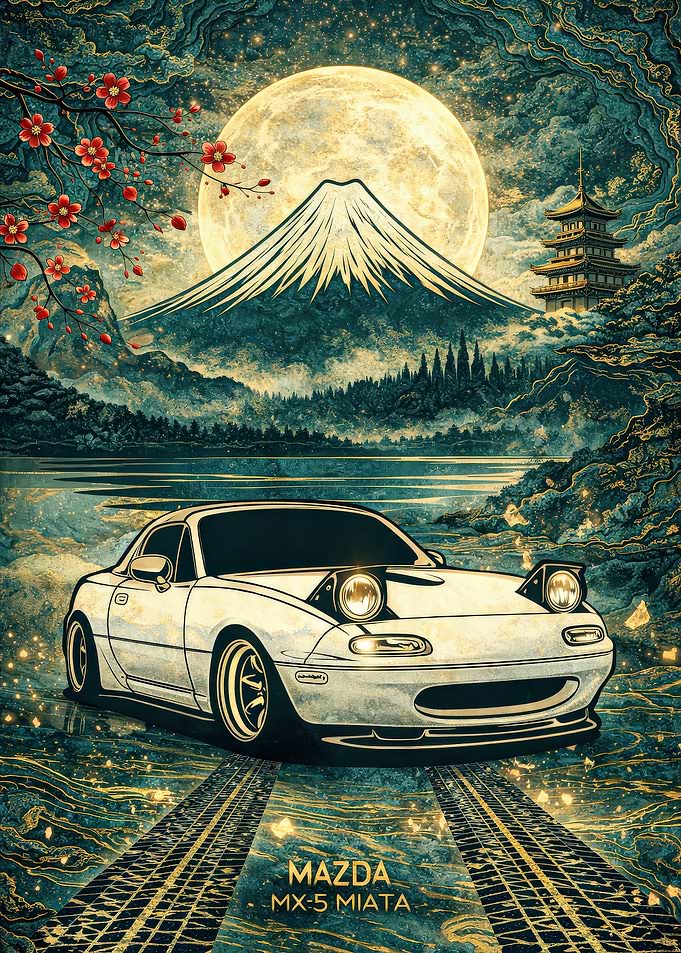 Mazda MX-5 Miata with Mount Fuji