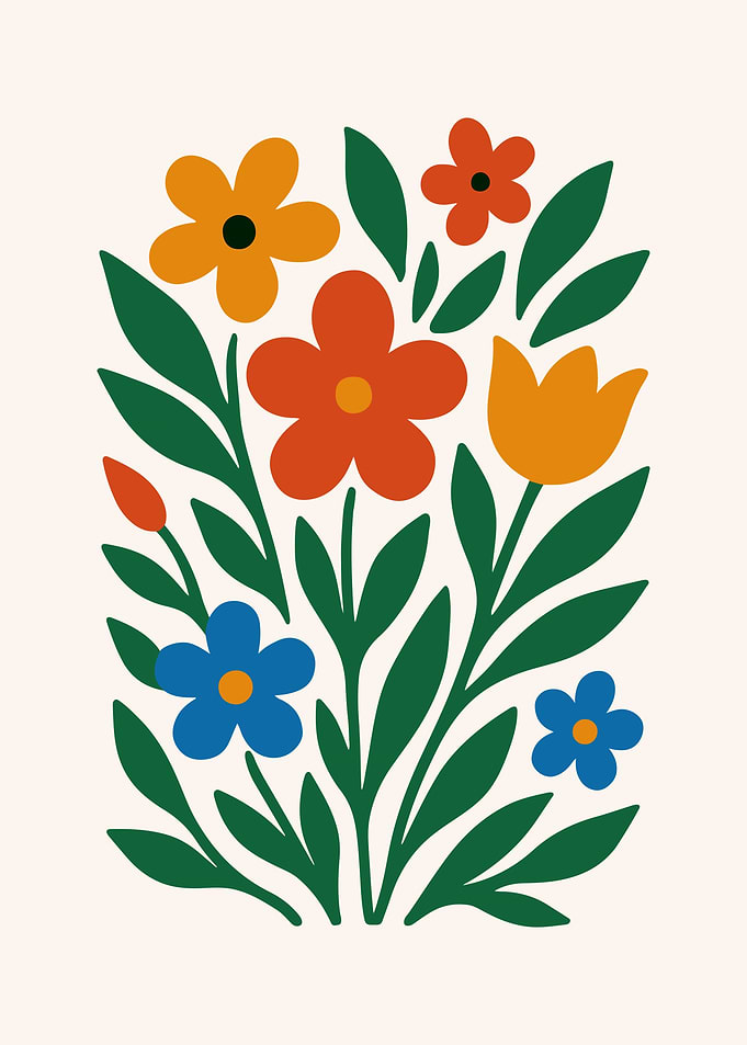 Vibrant Botanical Bouquet - Minimalist Colorful Flower Art