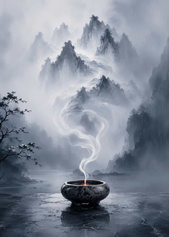 Incense Smoke in Misty Mountains