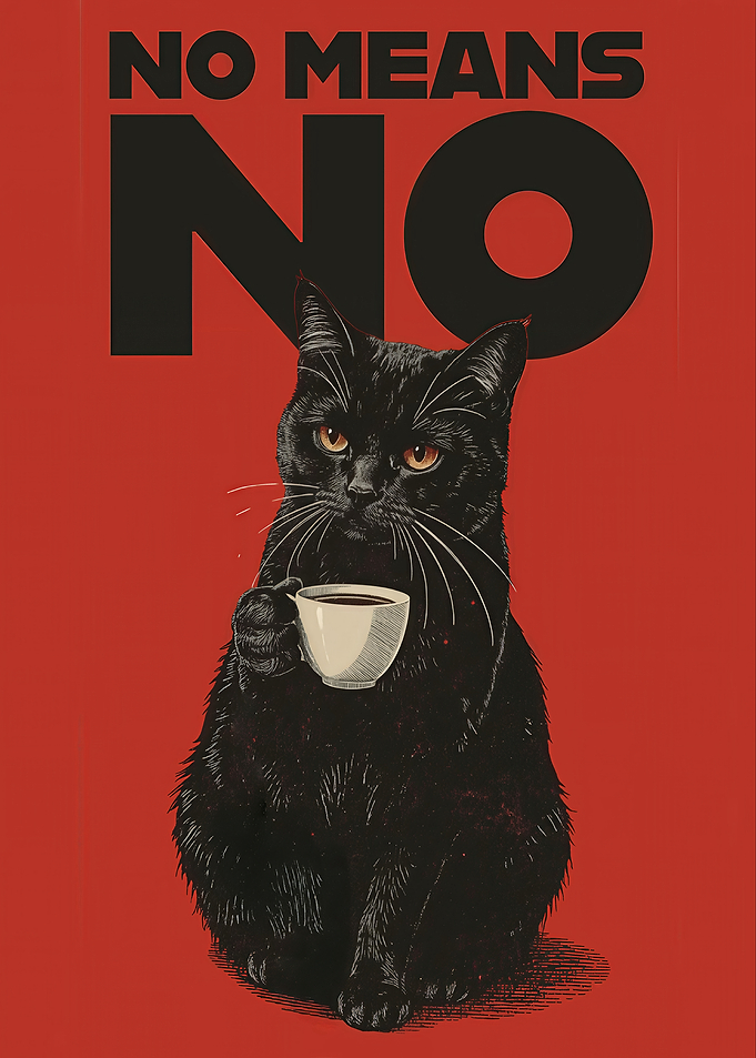Black Cat with Coffee