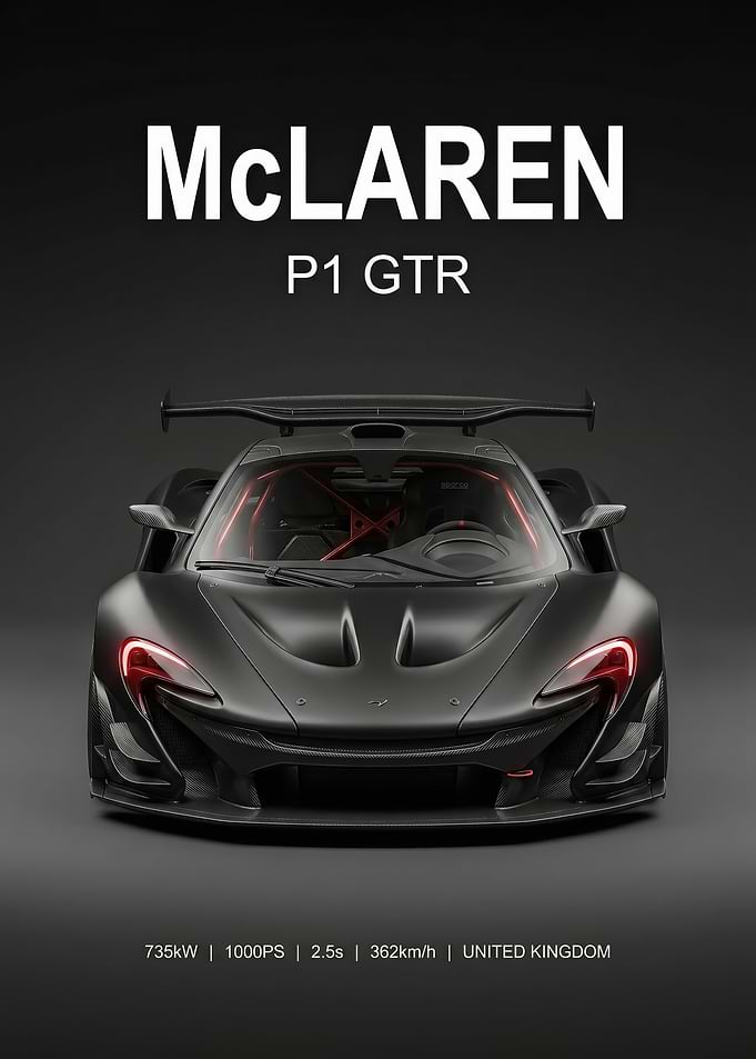angry black McLaren P1 GTR poster