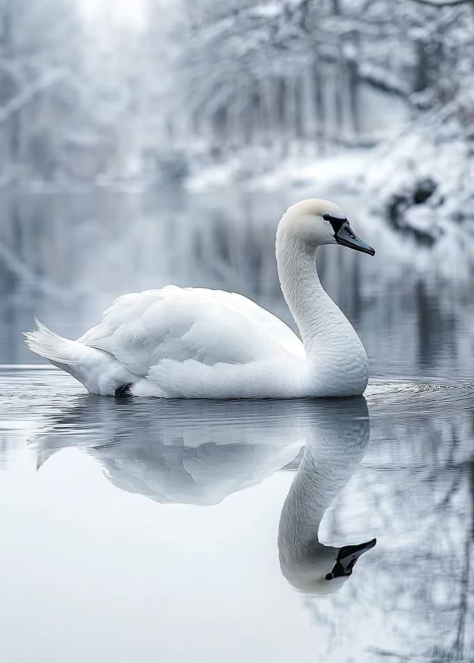 White Swan on Winter Lake