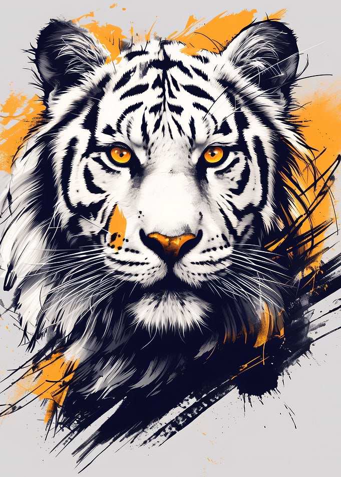 White Tiger with Orange Splashes