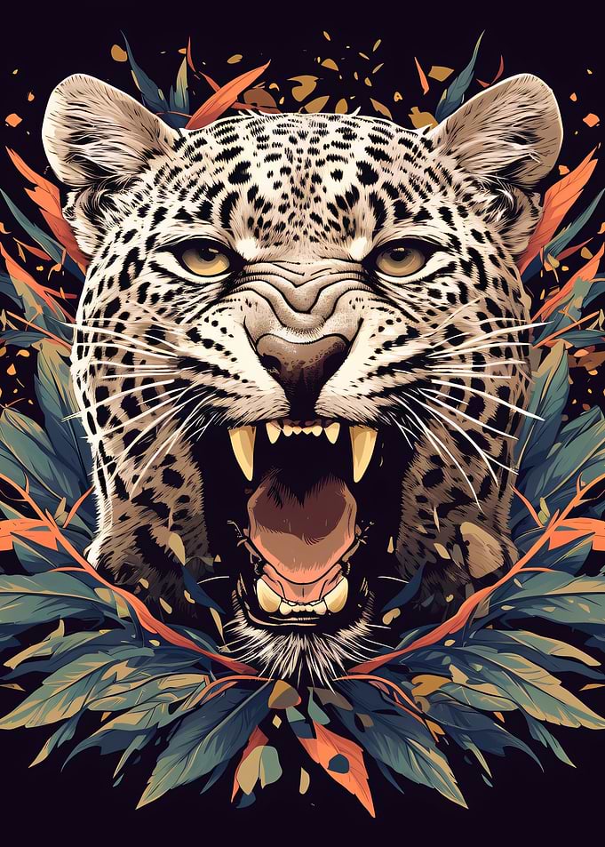 Fierce Leopard Roaring in Jungle