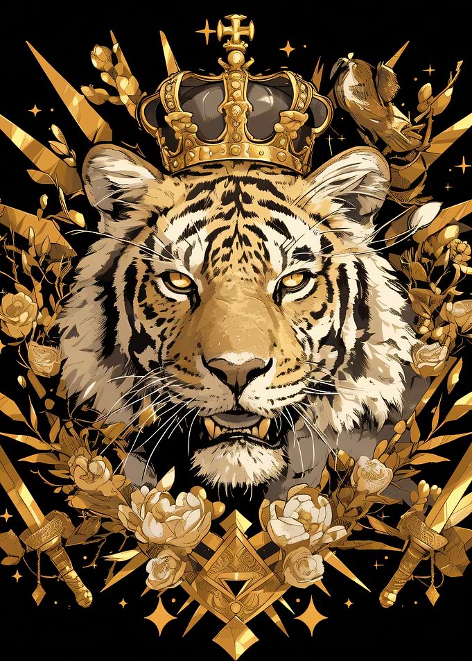 Majestic Tiger with Crown and Ornate Decorations