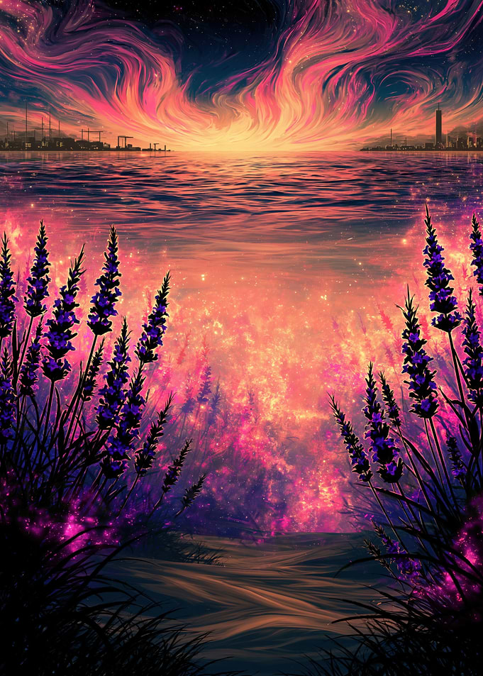 Dreamy Lavender Field at Sunset