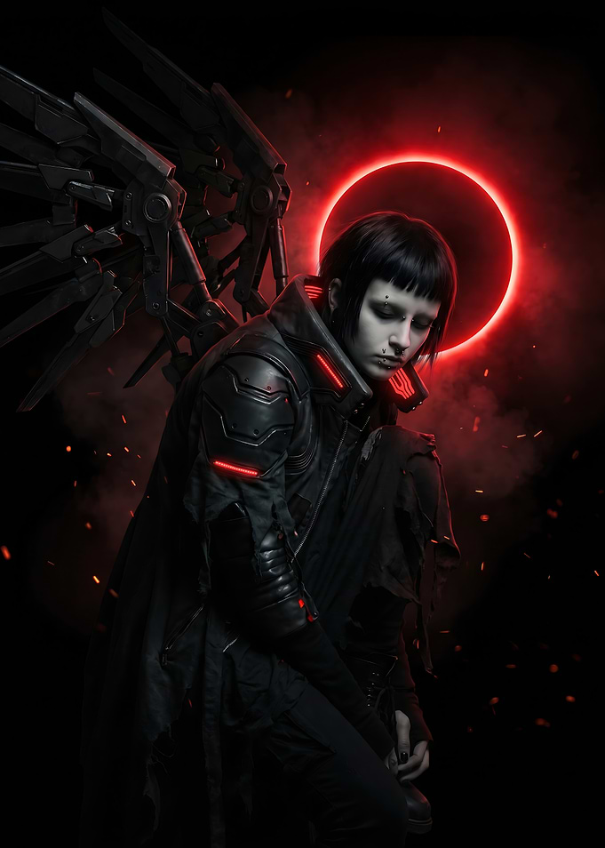 Cyberpunk Angel with Red Halo