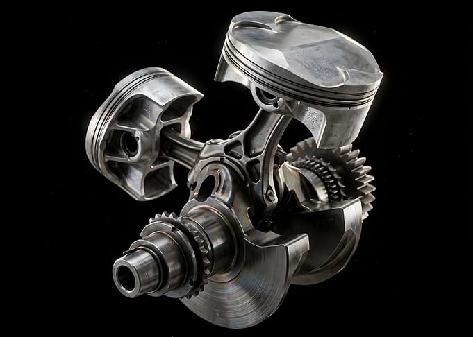V Twin Engine Piston and Crankshaft (Ducati Superquadro, V-Twin, L-Twin)