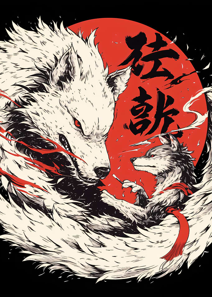 Two Wolves Facing Each Other