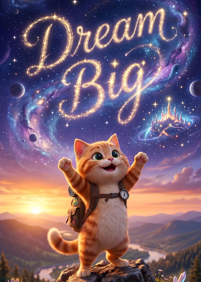 Cute Cat Dreaming Big in Space