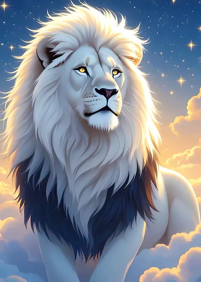Majestic White Lion in the Clouds