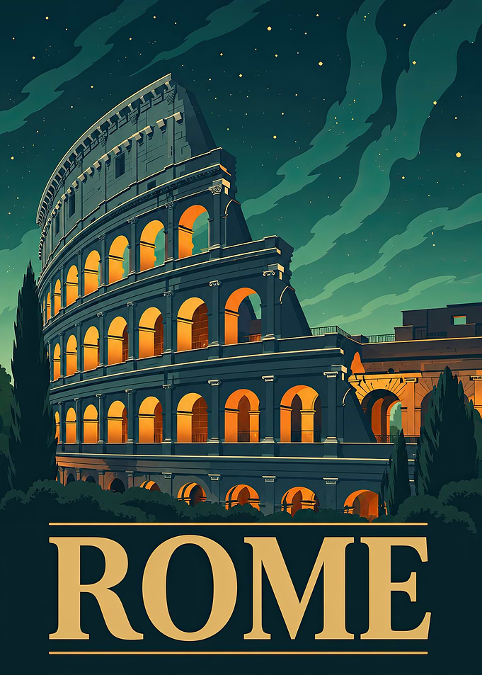 Colosseum at Night Rome Travel Poster