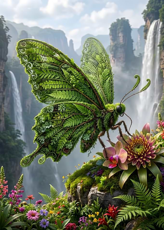 Butterfly on a Floral Cliff